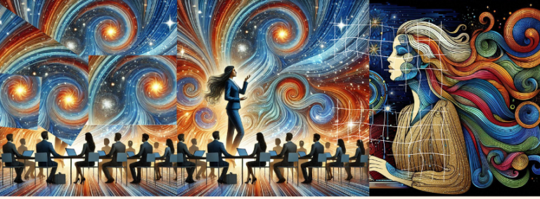 Ilustracija kreirana umjetnom inteligencijom predstavlja okruženje za učenje i razmjenu znanja.